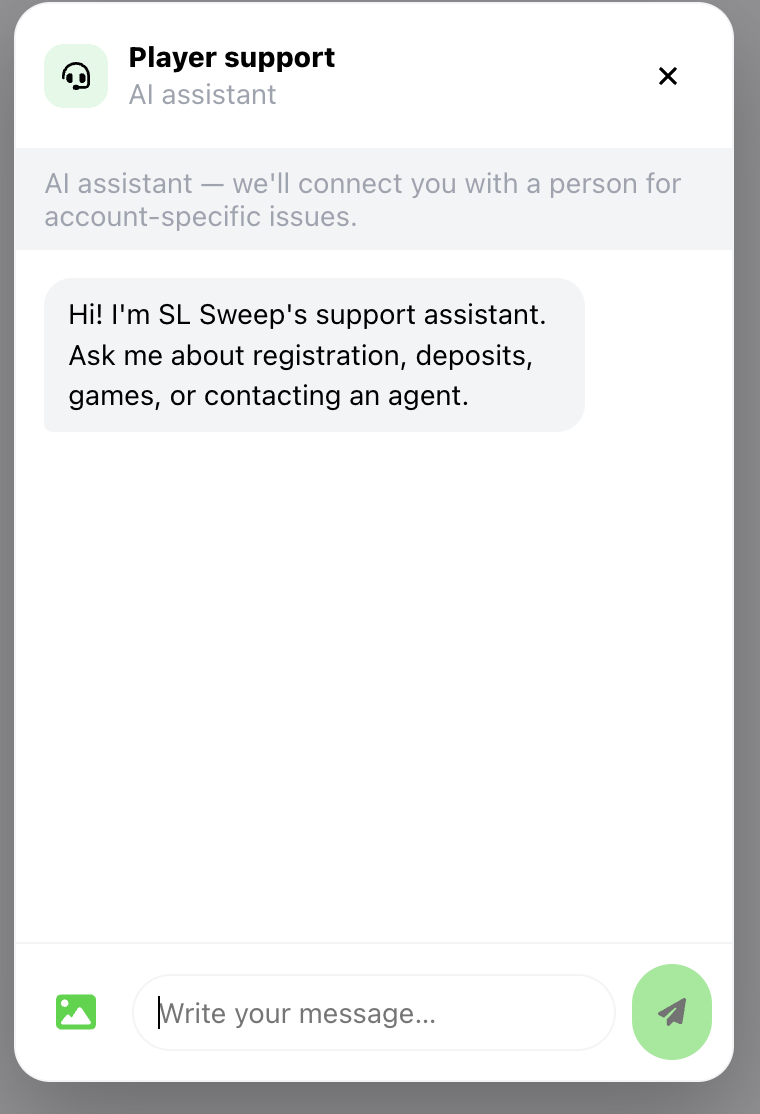 SL Sweep player support screen